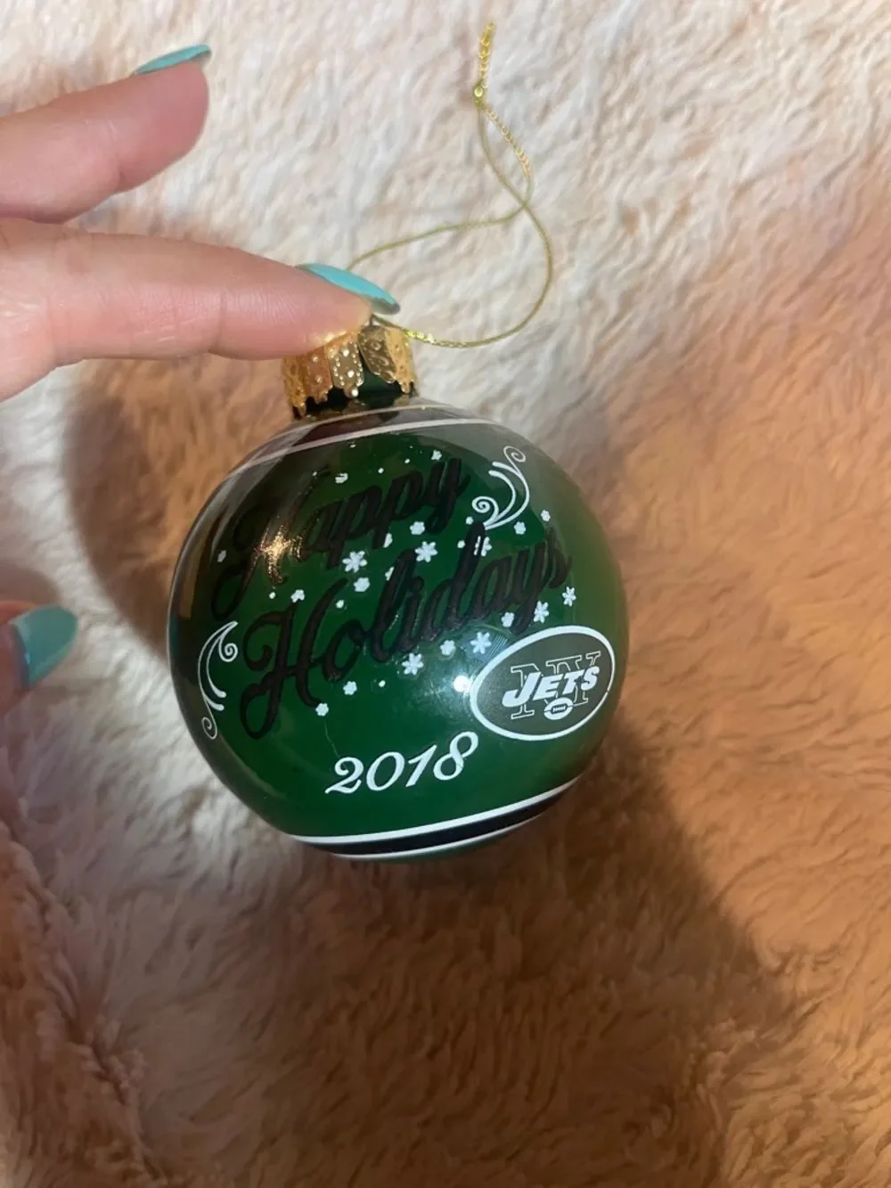 Green New York Jets 'Happy Holidays' Glass Ornament - 2018